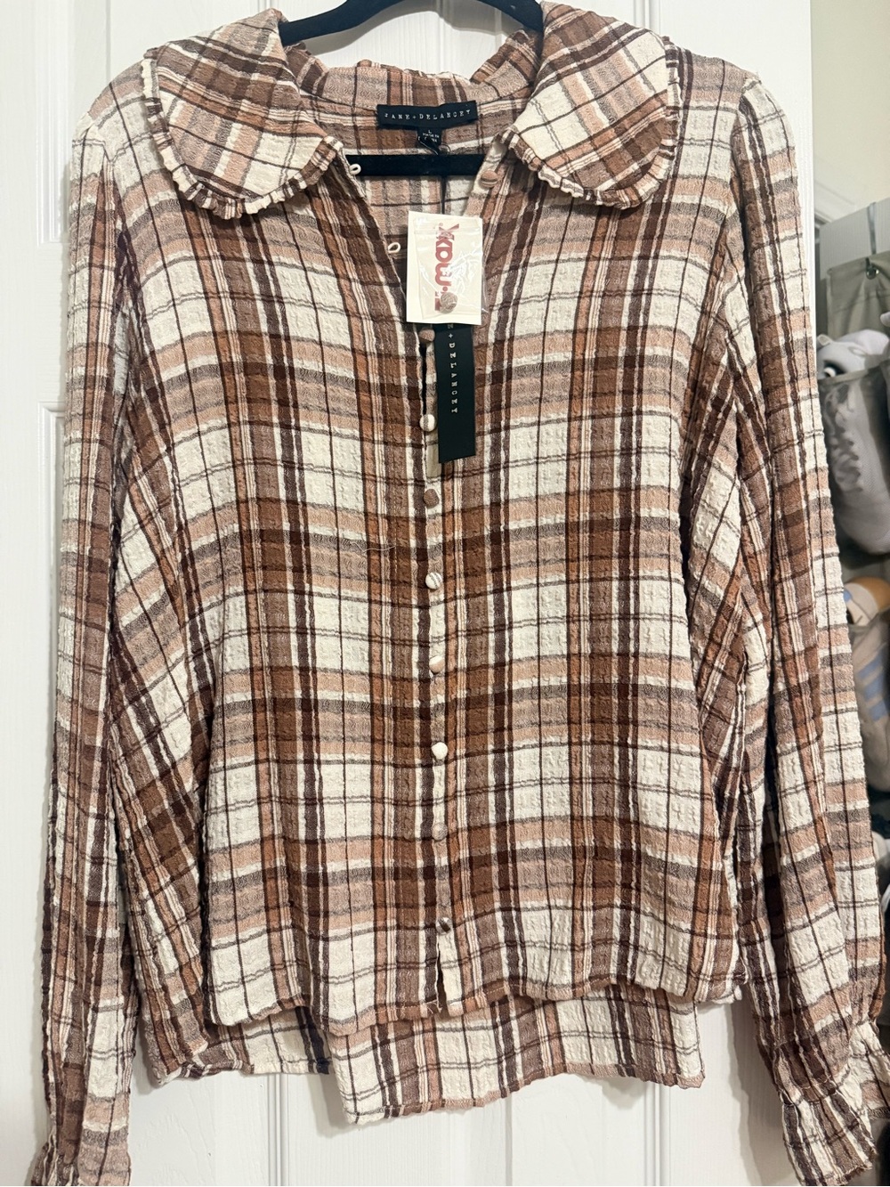 T.J.Maxx Brown & Cream Plaid Button-Up Shirt
